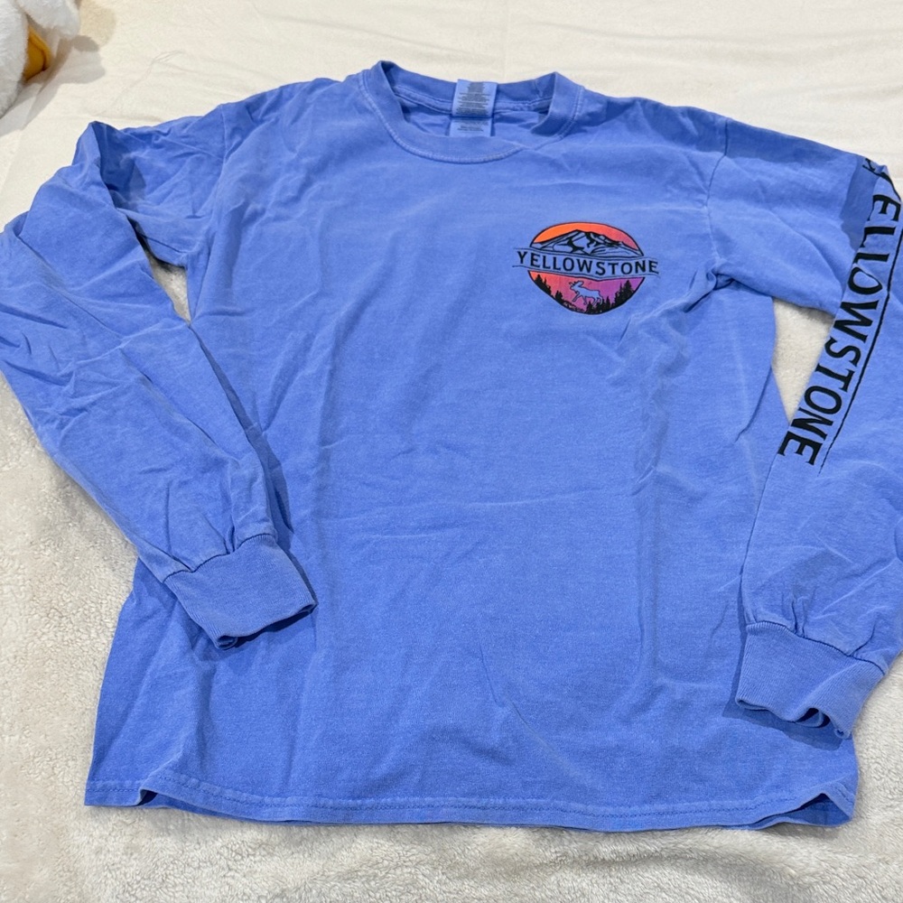 Gildan Blue Long Sleeve Tee with Yellowstone Graphic